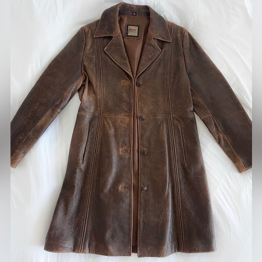 COPY - R&D Brand Distressed Vintage Brown Leather Button Long Coat